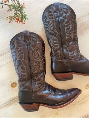 Fossil Brown Leather Cowboy Boots - Justin Collection